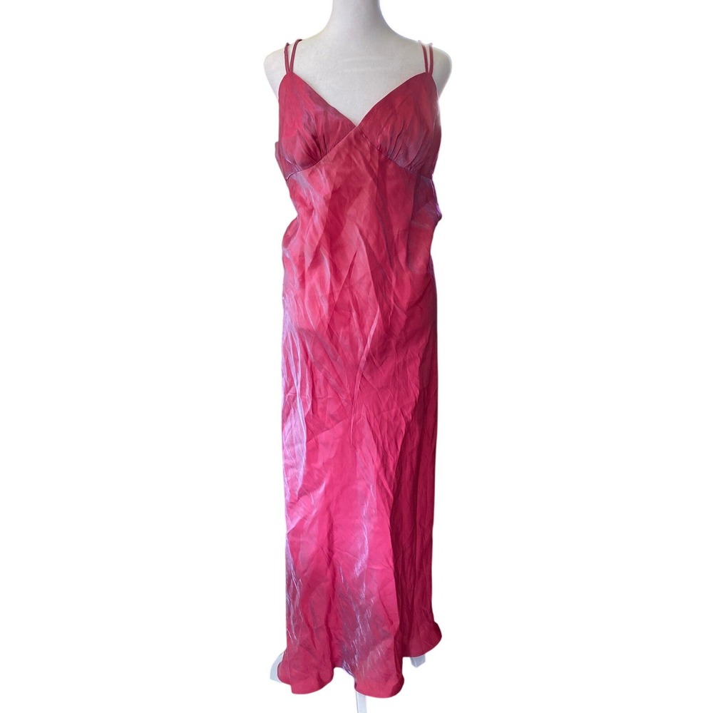 Iridescent Shimmer Pink Maxi Slip Dress Large Fairycore Silky 90s Retro Princess